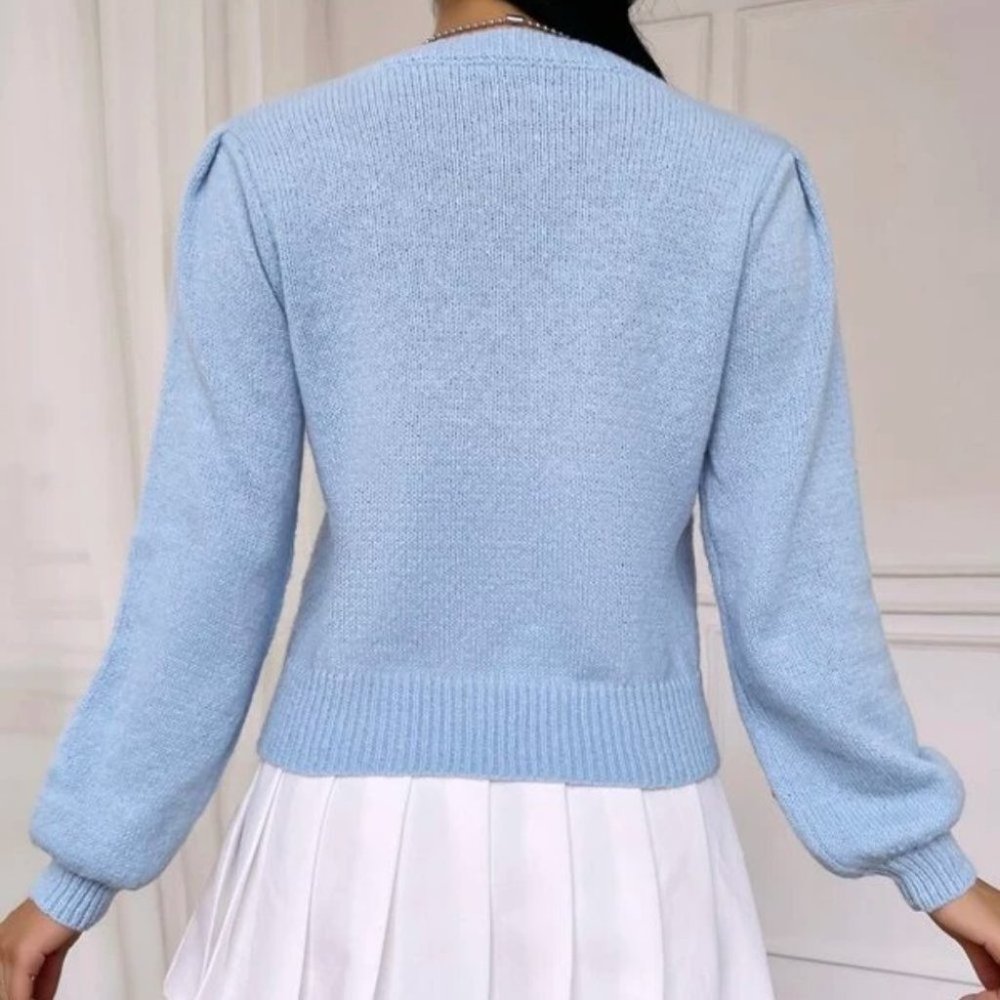 Lantern Sleeve Cherry detailed Knit Sweater Top - Picture 5 of 6